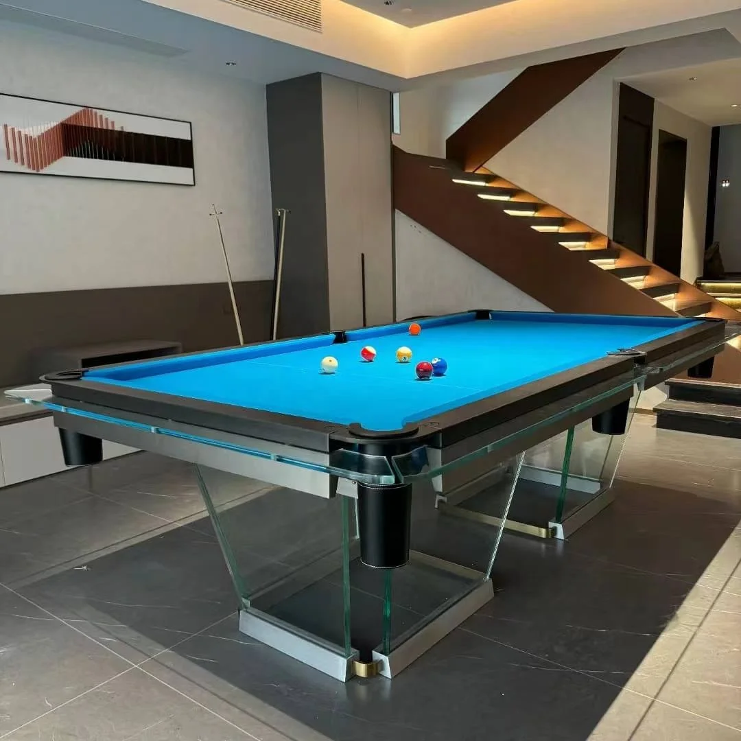 2024 Indoor Outdoor Luxury Designs Pool Games High-End Modern High Quality Custom Glass Pool Table 9ft Billiard